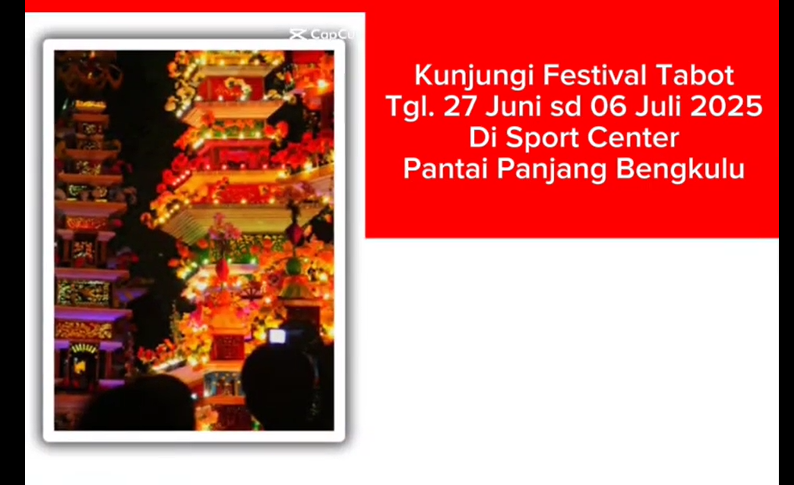 Kunjungi Festival Tabut Bengkulu, 27 Juni sampai 6 Juli 2025 di Sport Centre Bengkulu